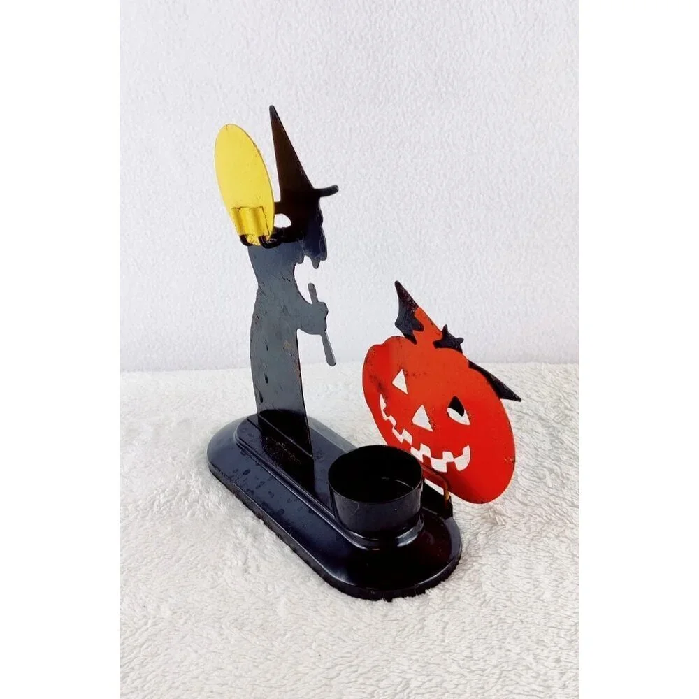 Halloween Vintage Tealight Metal Witch Cat Pumpkin Moon Classic Style Colors 90s